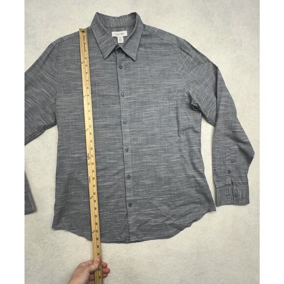 CALVIN KLEIN Mens Dress Shirt Size Large‎ Gray White Button Up Logo CK - Picture 4 of 8